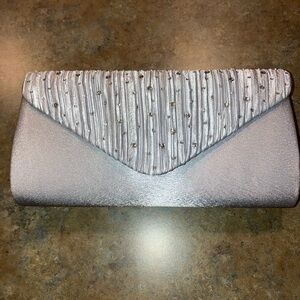 Women's Silver Lavender Soft Elegant Handbag Ladies Clutch Purse Evening Stones